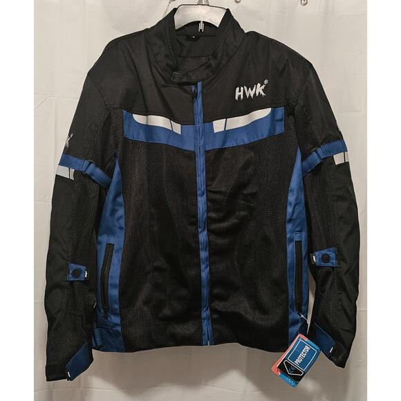HWK Mens Mesh Cordura Polyester Padded Motorcycle Jacket Size XL Black/Blue NWT - Picture 1 of 13